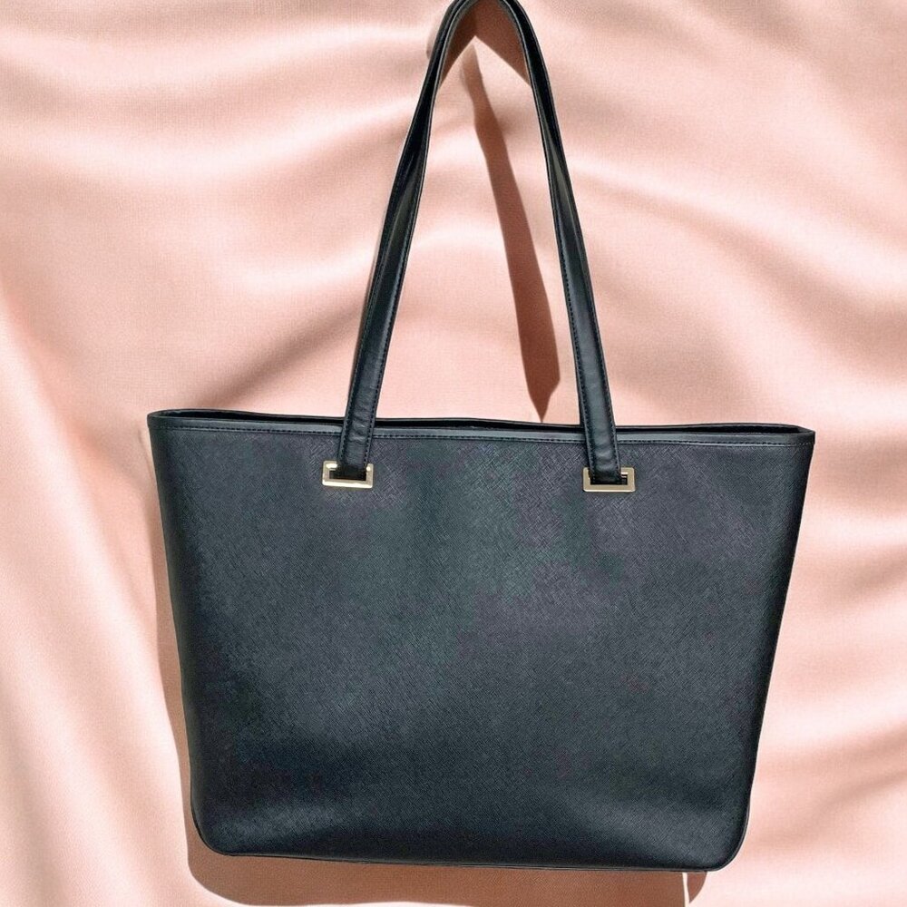 LO & SONS The Seville 13" Black Saffiano Tote with‎ Gray Nylon Organizer